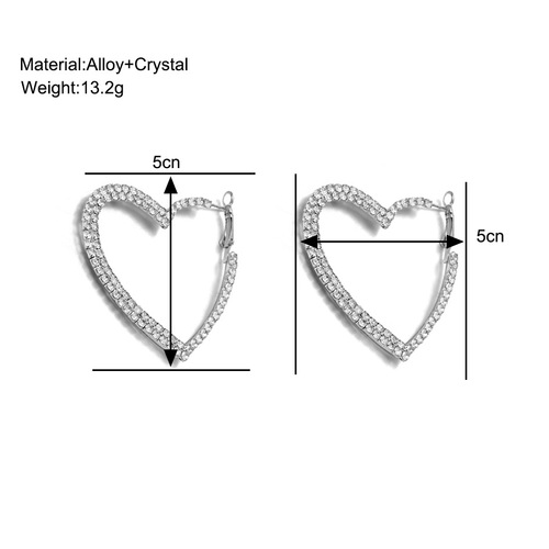 Cross-border best-selling fashionable exaggerated personalized full diamond heart earrings with a celebrity style and ultra-bright creative INS earrings