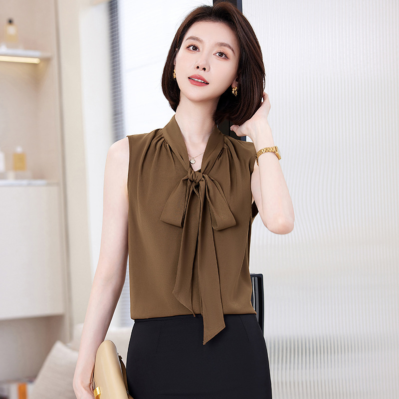 2025 Spring and Autumn Sleeveless Brown Camisole Shirt Fashionable Slim Fit Professional Commuting Work Top