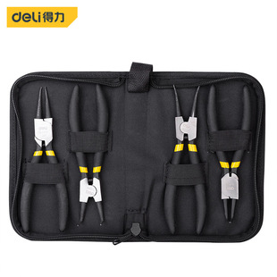 Deli Tools DL104407-4 Set 7-inch Japanese Style Inner and Outer Bending Straight Oxford Cloth Bag Set Retaining Ring Circlip Pliers