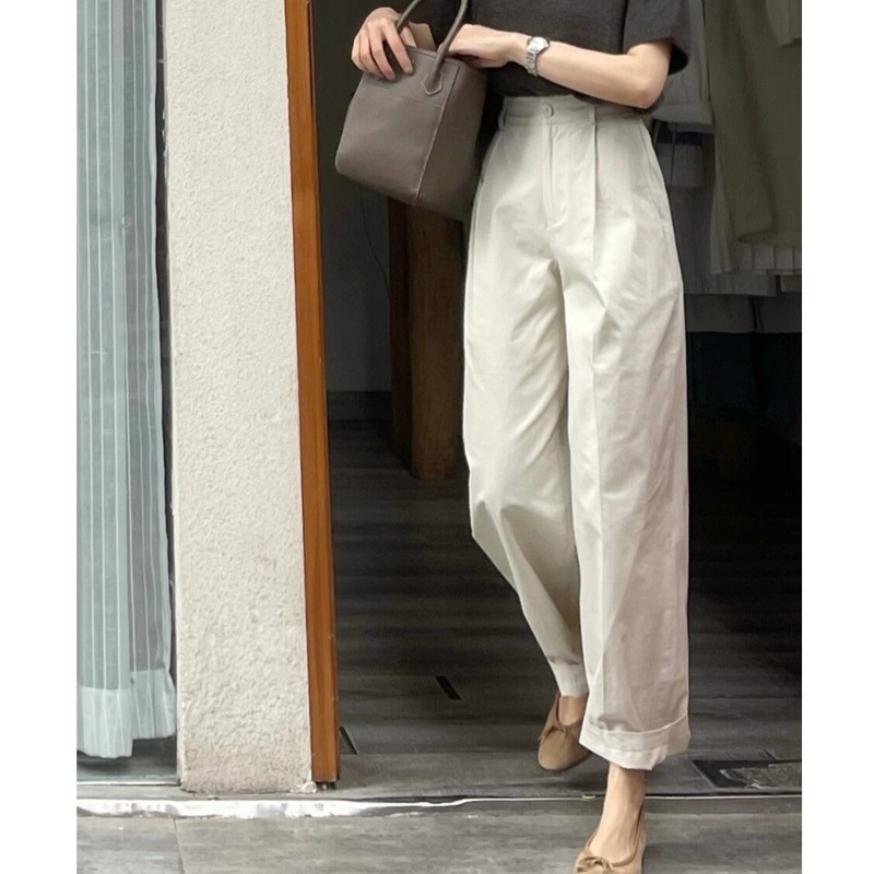 White Narrow Casual Suit Pants Women's Spring and Summer Thin French High-end High-waist Wide-leg Pants Straight Pants