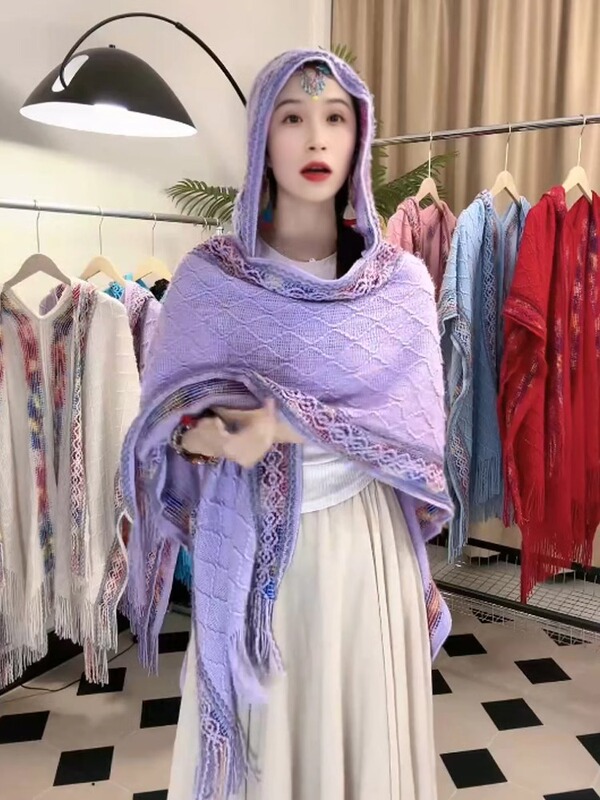 雲南旅行民族風ストール女性春夏マントボヘミアンニット保温両用マフラー|undefined