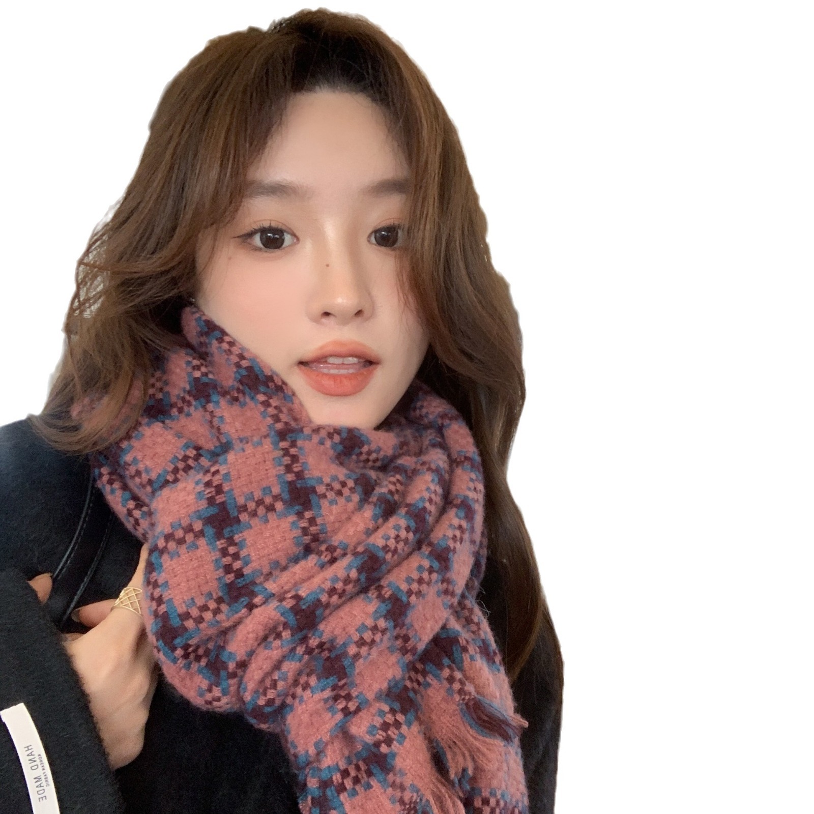 Otoño e Invierno nuevo ins tablero de juego Plaid bufanda de punto de las mujeres dulce todo-Partido cálido bufanda retro contraste color Plaid bufanda