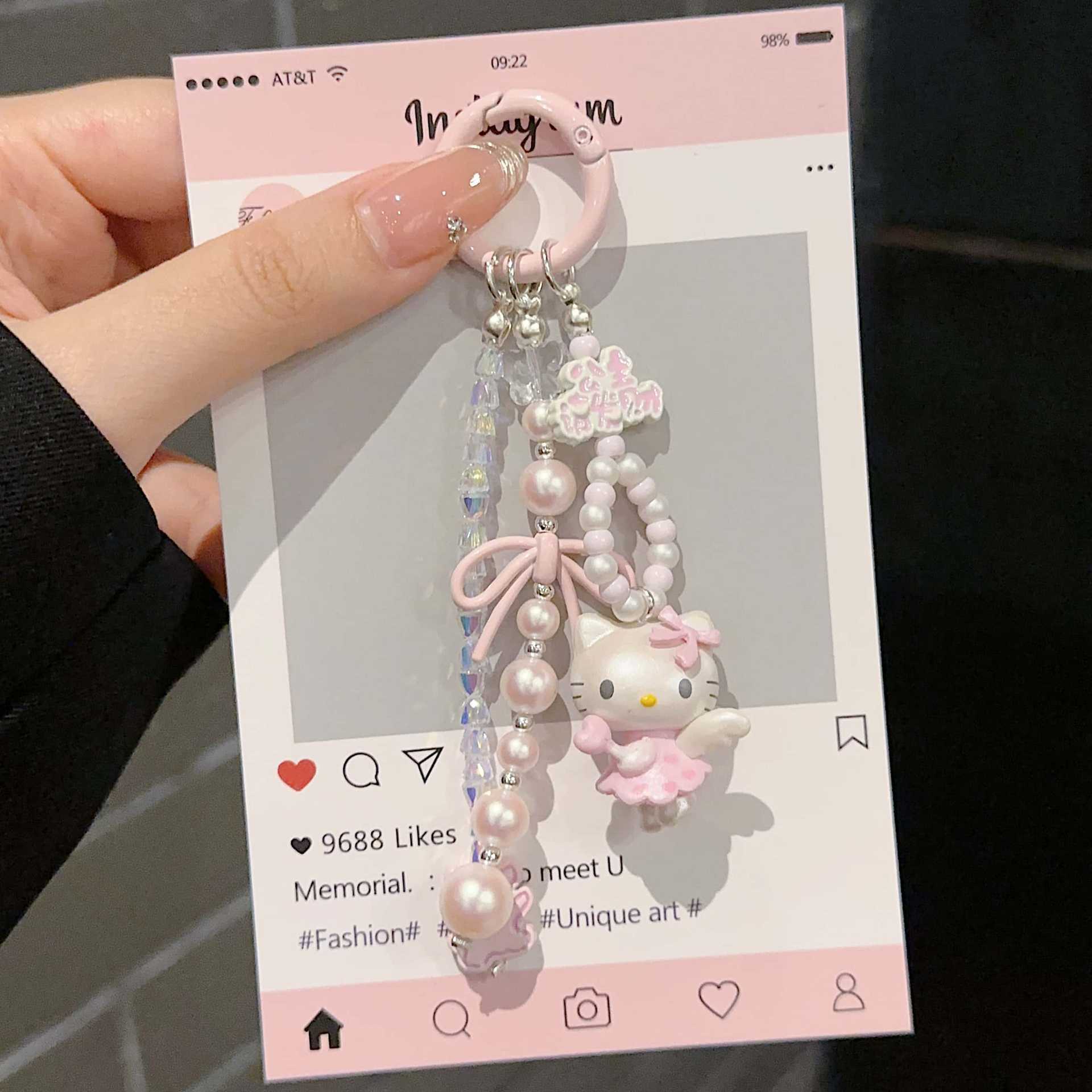 Princess Fortune~ Cute Cartoon Kt Beaded Phone Charm Fashionable Sweet Pink Bow Hanging Chain Pendant