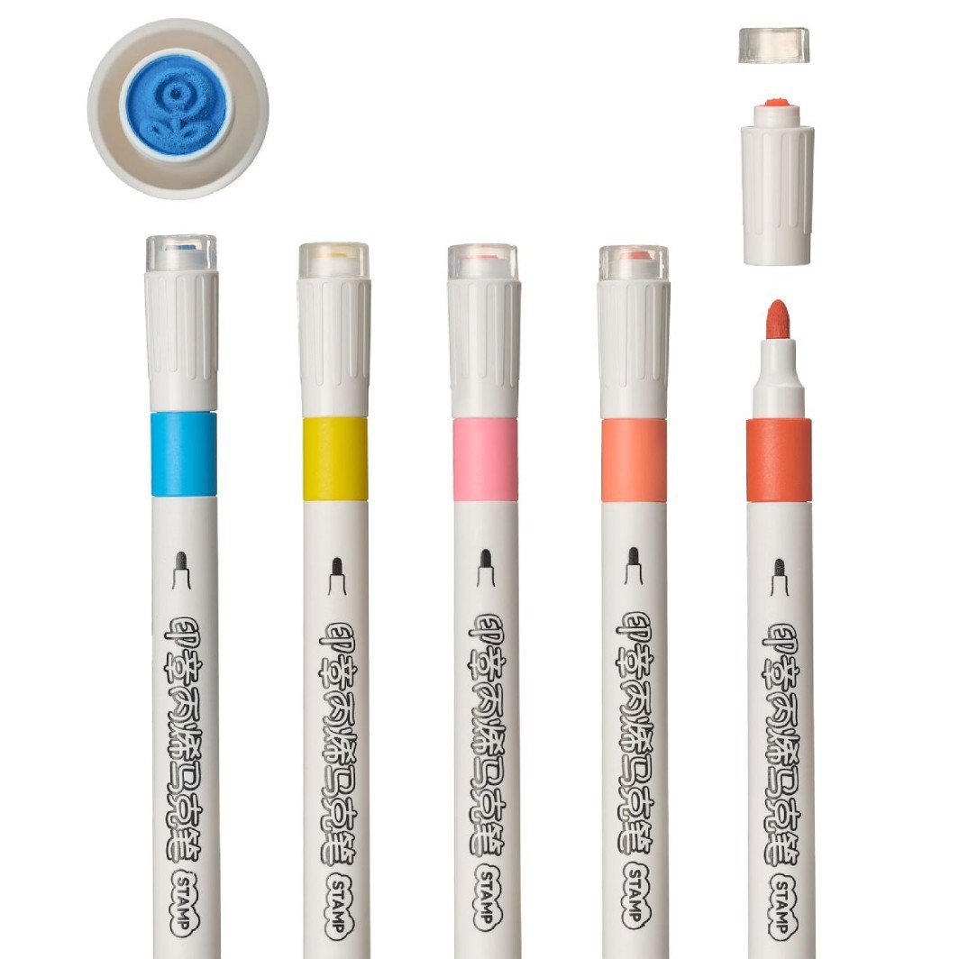 Sello creativo, marcador acrílico, pintura de arte de jardín de infantes, papel impenetrable para niños, pincel de color apilable al por mayor