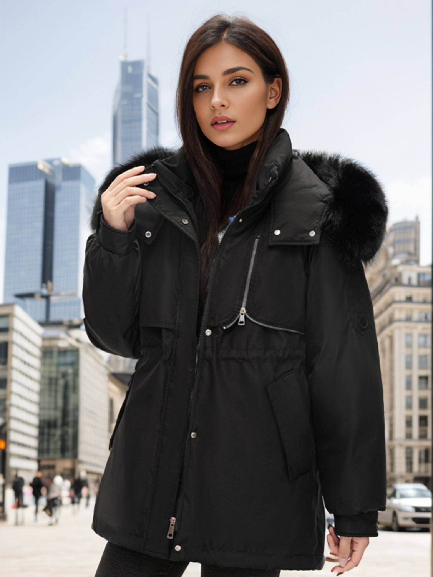 Damen Daunenjacke mit großem Pelzkragen, kurze Winterkleidung für Damen, neuer kleiner Overall, gepolsterter Mantel_voghion.com