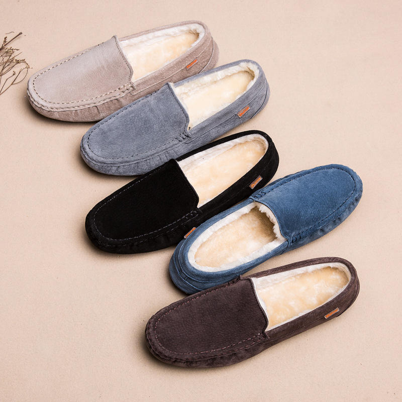 Transmisión en vivo transfronteriza Hot Bean zapatos de cuero para hombre zapatos de cuero casuales esmerizados simple con un pie de lana zapatos de hombre