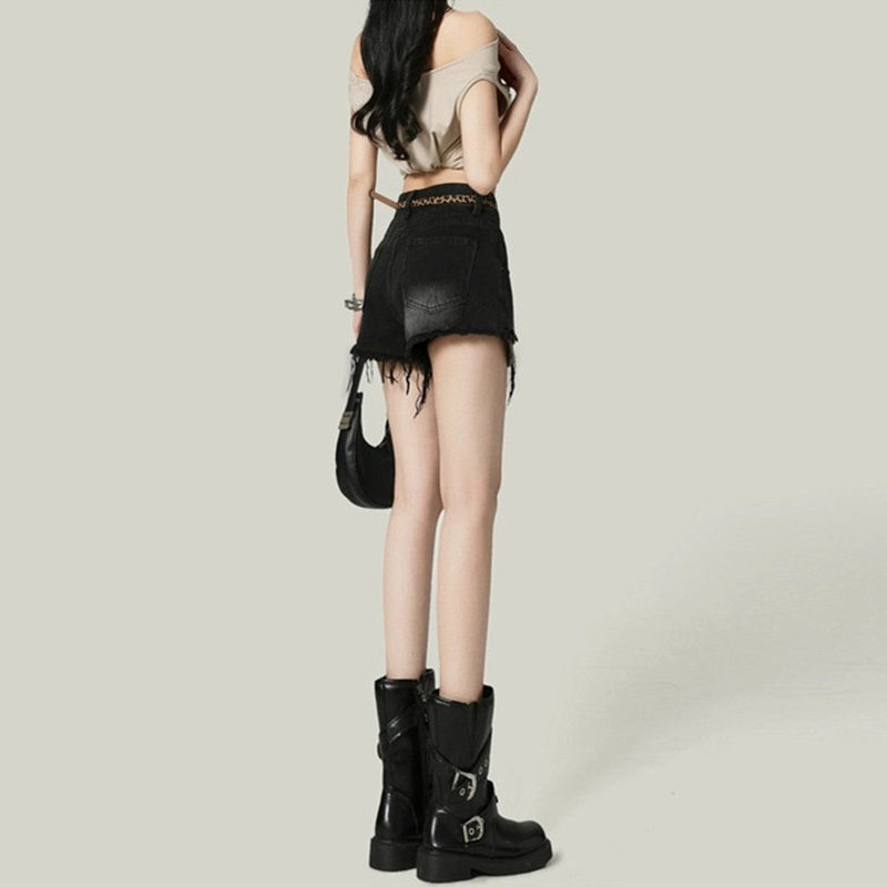 American-Style Distressed Ripped Denim Shorts for Women, Summer 2026 New Model, High-Waisted Frayed A-Line Wide-Leg Hot Pants Trendy American-Style Distressed Ripped Denim Shorts for Women, Summer 2026 New Model, High-Waisted Frayed A-Line Wide-Leg Hot Pants Trendy
