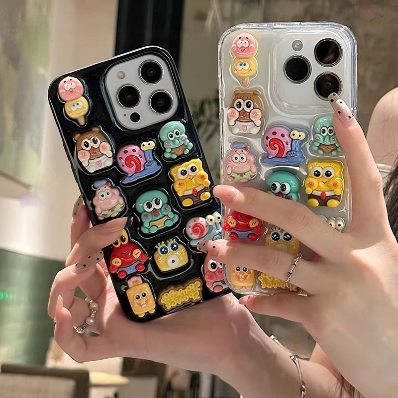 Cartoon Stereo Q Version Spongebob Suitable for Iphone17 Apple 16/15Promax Mobile Phone Case Anti-Fall Cover XS