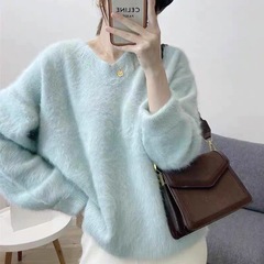 秋冬の新型超厚手vネックの仙のミンクのセーターの女性のプルオーバーはゆったりとしています。