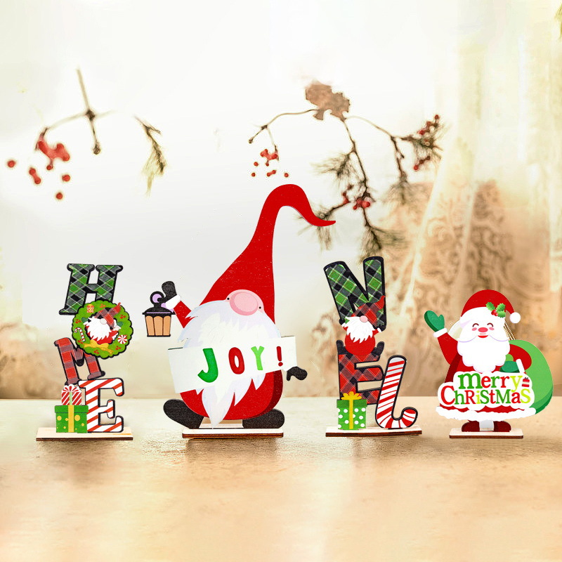 Decoraciones navideñas adornos de mesa de madera restaurantes centros comerciales escaparates artesanías de madera adornos de ensamblaje de colores