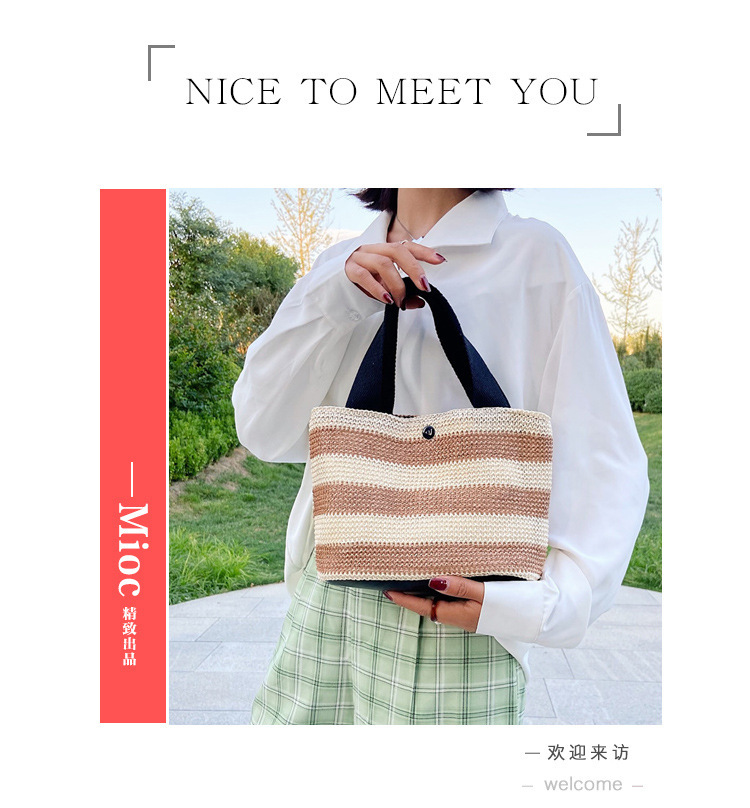 Straw-woven single-shoulder bag for women, new summer casual bag for middle-aged and elderly moms, simple lunch box handbag, export version full figure
