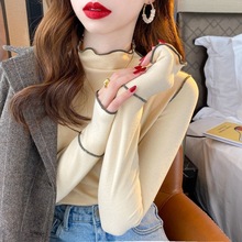 双面穿德绒打底衫女2025秋冬保暖半高领木耳边女装长袖T恤上衣女