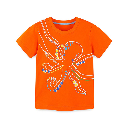 24夏季新款男童T恤欧美风格中小童卡通章鱼印花儿童圆领短袖上衣