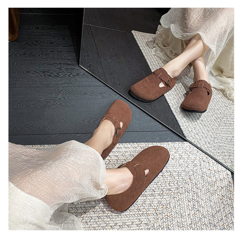 Dép sandal nữ bít mũi da thật quai khóa đế dày kiểu Birkenstock — 261 Màu nâu sẫm (toàn bộ), 261 Xám (toàn bộ), 261 kaki (toàn bộ băng đảng), 265 kaki (nửa kéo) chi tiết 19