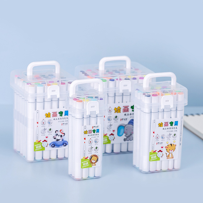 Traje de marcador de doble cabeza al por mayor de 12 Colores de 24 colores de 48 colores marcador de acuarela a base de agua para niños graffiti pluma de cabeza grande
