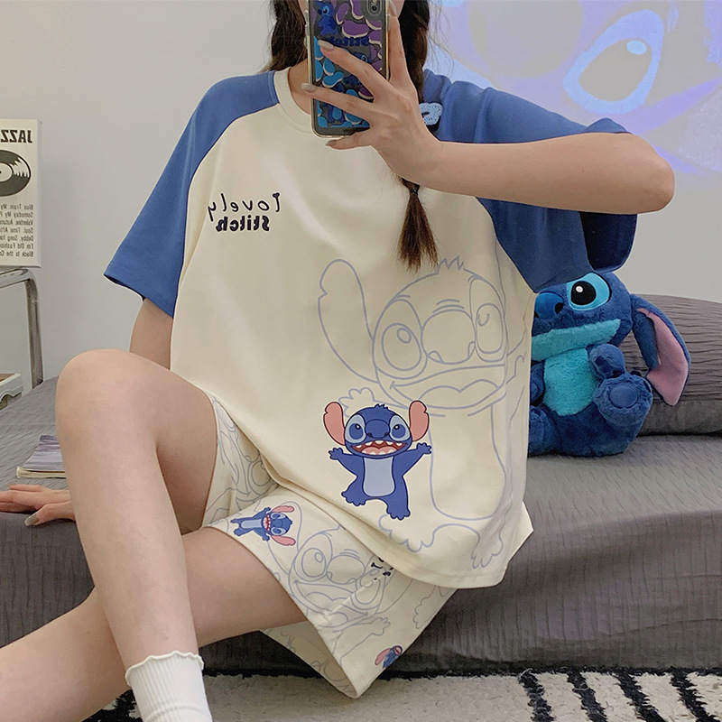 Ladies' Spring and Autumn Season Pure Cotton Korean Style Short Sleeve Shorts Cartoon Set, Wearable Outside, Summer and Autumn Version Plus Size Home Wear