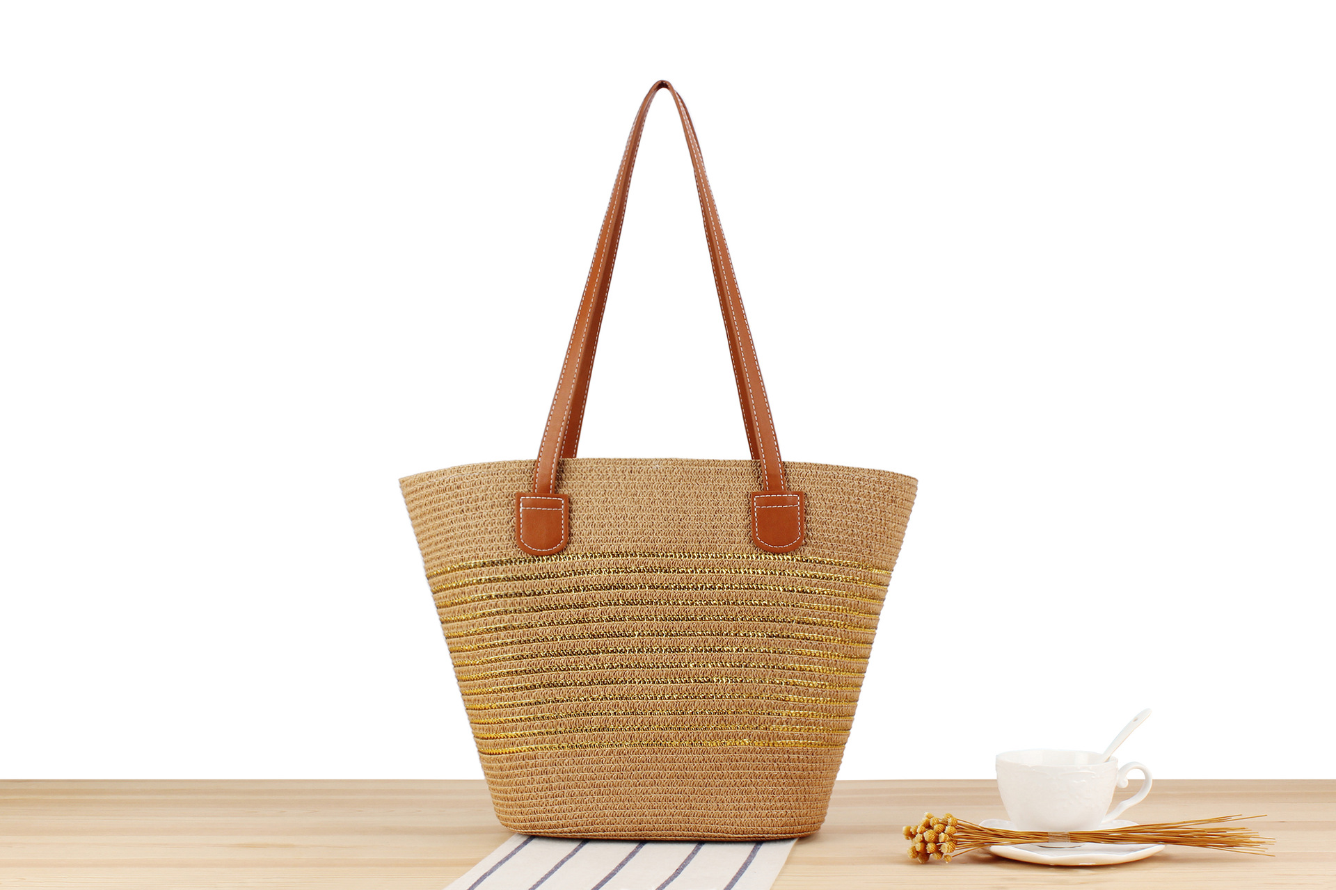 1020g Weight Polyester Cotton Lining Material Weave Fashion Element Zipper Closure Type Double Shoulder Straps Strap Type Straw Bag Bags Type Casual, Travel Occasion Solid Color Pattern Spring&Summer Season Women's Gender Vacation, Beach Style Bucket Shape Large Size Women's Vacation Beach Solid Color Paper Shopping Bags 7