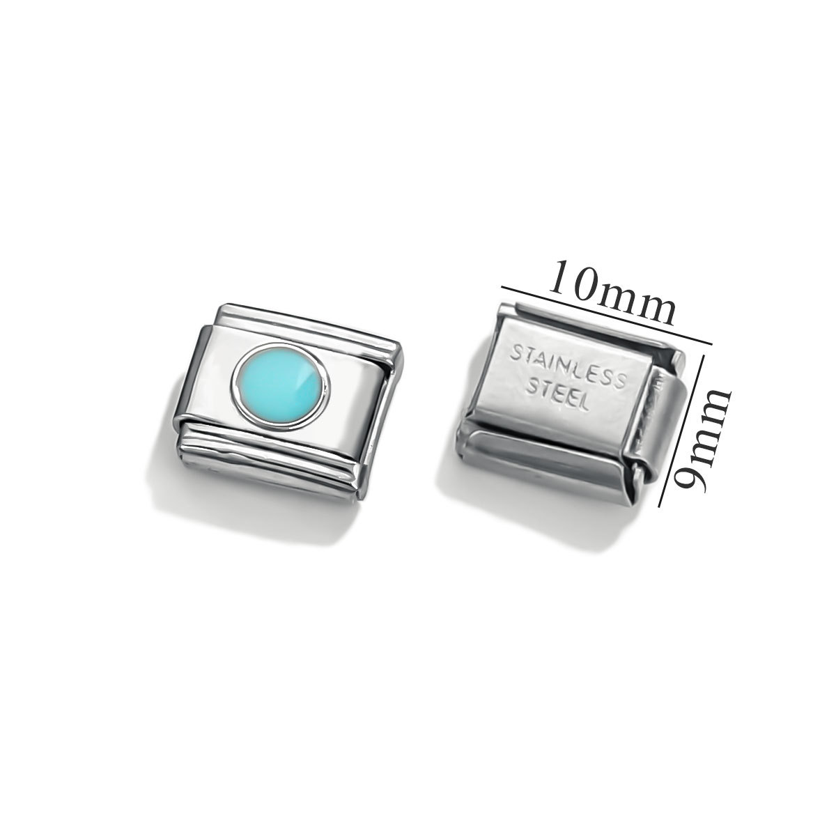 Módulo de acero inoxidable italiano pulsera cuadrada puntos esmalte módulo brillante elástico DIY accesorios de pulsera granular