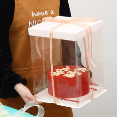 Baking transparent birthday cake box 4/6/8/single layer double layer three-in-one packaging box disposable packaging box wholesale