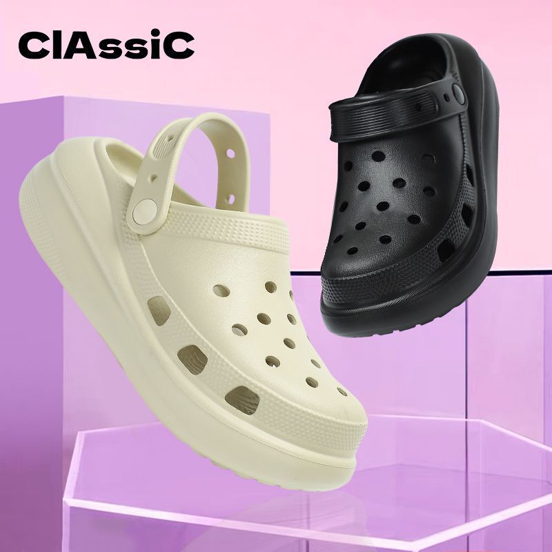 Puff Croc Shoes Women's Summer Casual Outerwear Thick-Soled Anti-Slip Anti-Odor Eva Wear-Resistant Croc Shoes Women's
