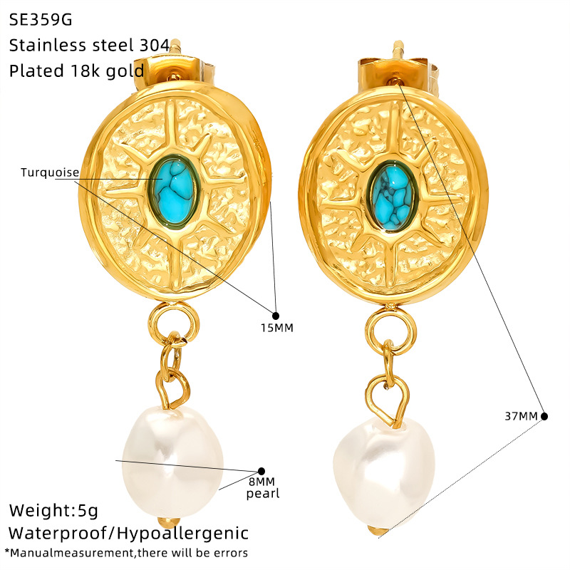 Geometric Pattern 1 Pair Elegant Retro Geometric 304 Stainless Steel 18K Gold Plated Drop Earrings