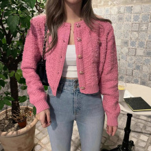 跨境韩国东大门女装2025秋季新钩花单排扣长袖毛衣风女成人外贸