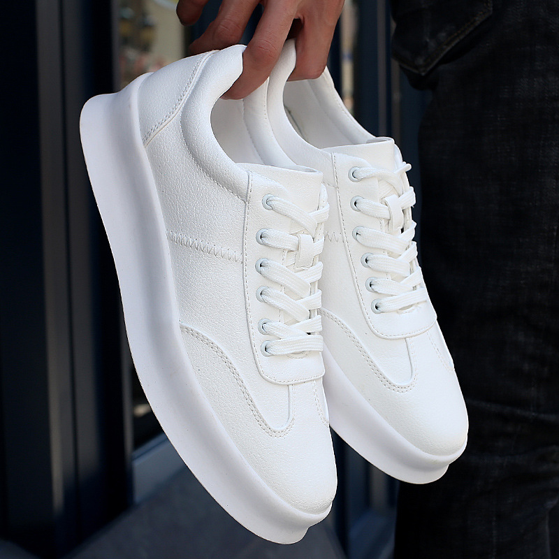 Tall, thick bottom, stylish, casual, low-top, solid color, versatile, microfiber, breathable, four-season, student sneakers, men's shoes, white shoes_voghion.com