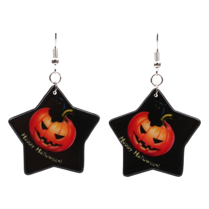 Nuevo Halloween brillante cráneo calabaza pendientes de acrílico pendientes de costura de personalidad de la moda pendientes