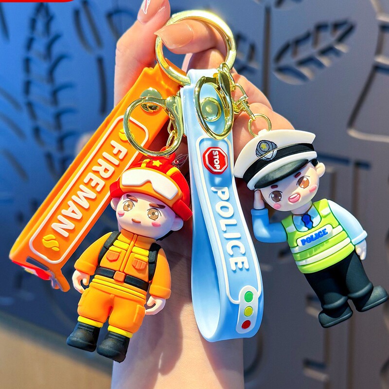Firefighter Keychain Cute Bag Hanging Decoration Army Day Cartoon Car Key Chain Tribute Holiday Gift