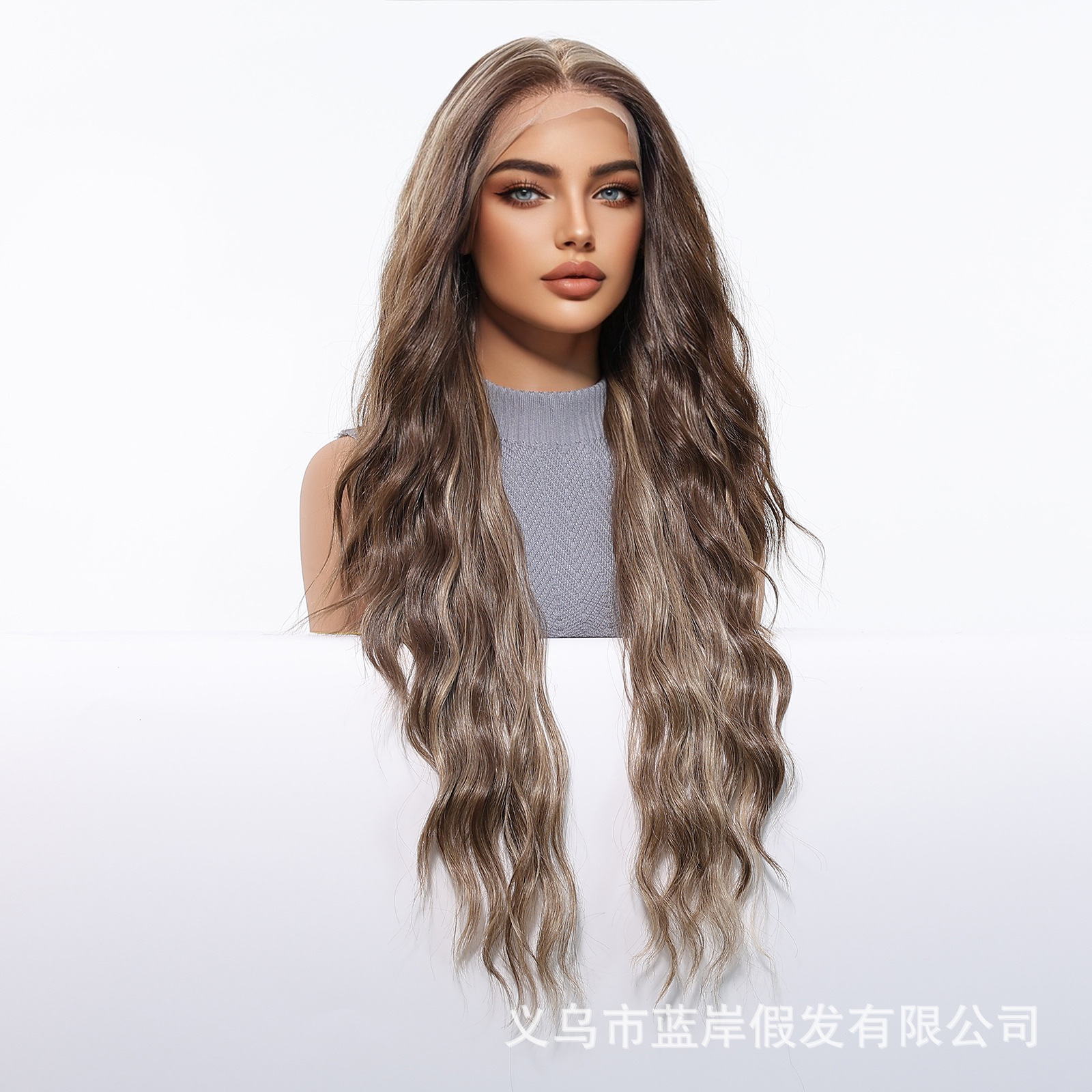 Área grande transfronteriza 13*6 peluca de encaje de seda importada para mujer, costura aleatoria, color marrón oscuro, cabello largo y rizado en stock