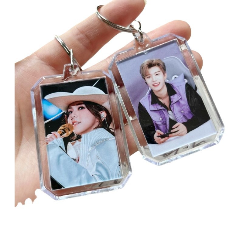 (2개) 스타 주변선풍기 지지대 양면 아크릴 열쇠고리 저우선범 청성 등자치 열쇠고리 펜던트