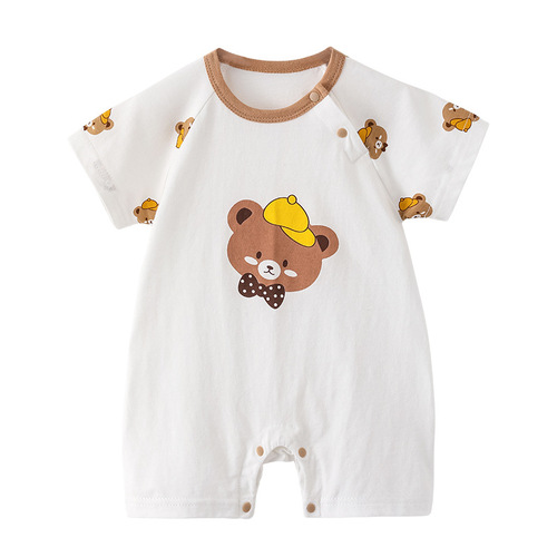 Summer Baby Pure Cotton Ventilated Onesie Thin Short Sleeve Baby Home Wear Pajamas Summer Style Air Conditioning Suit