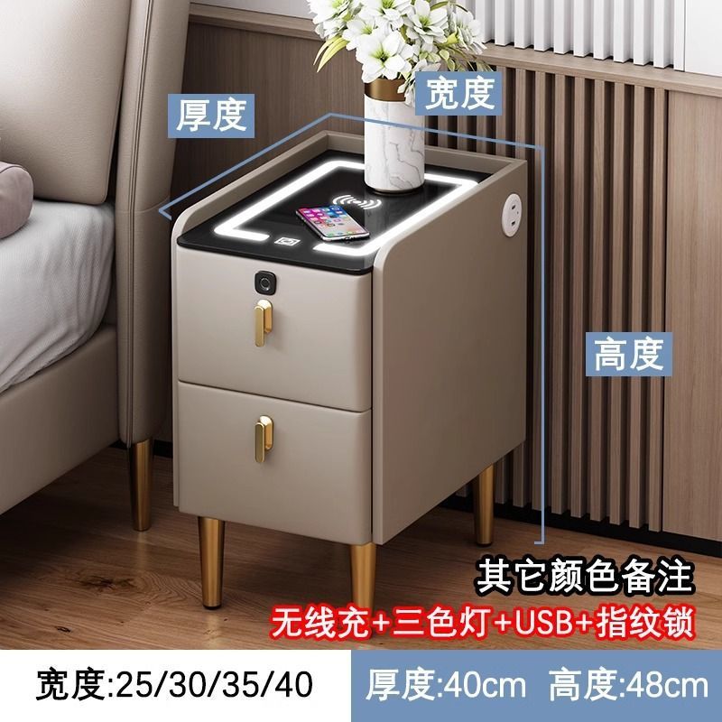 Pequeña mesa de cabecera de madera maciza lujosa cabecera de cabecera ultra estrecha armario de almacenamiento multicapa de 25cm armario de almacenamiento pequeño paquete completo