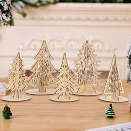 原木色3D立体圣诞树摆件拼插儿童益智玩具跨境热销涂鸦圣诞节摆件