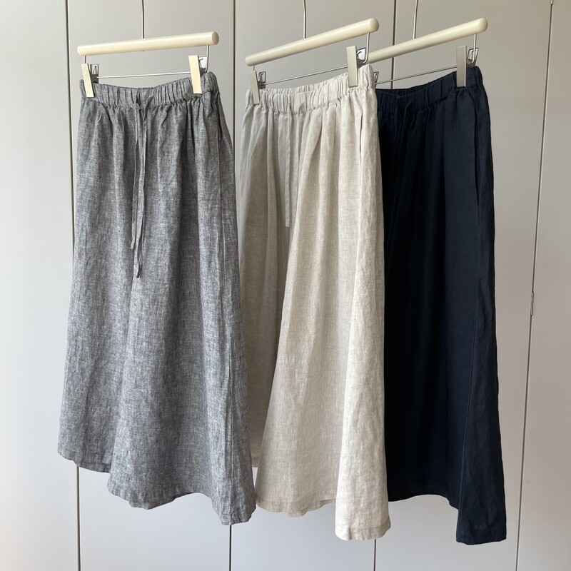 Cool and comfortable 100 linen! High-waist elastic light loose-fitting slimming cropped wide-leg pants casual pants women's summer
