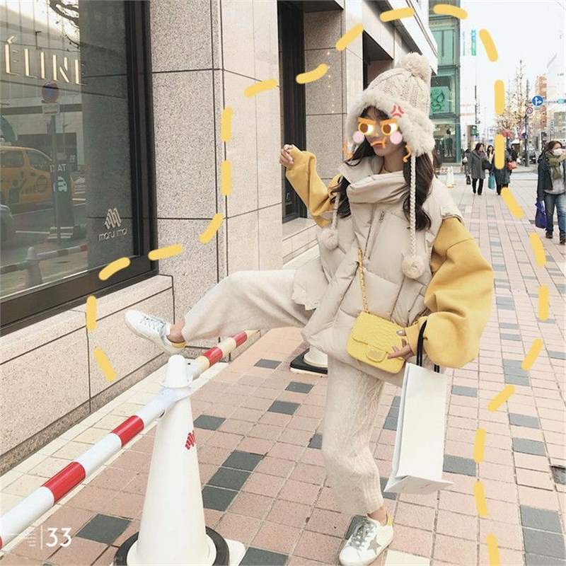 ChicShe 2024 Koreanische Version Lockerer Studentinnen-Daunen-Kurzjacke, verdickte Weste, Baumwollmantel_voghion.com