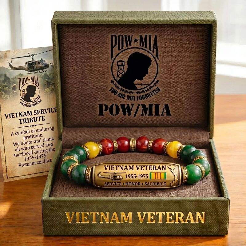 10mm Natural Chalcedony Elastic Cord Bracelet, Commemorative Bracelet for Missing Prisoners of War, Vietnam Veteran Memorial Bracelet