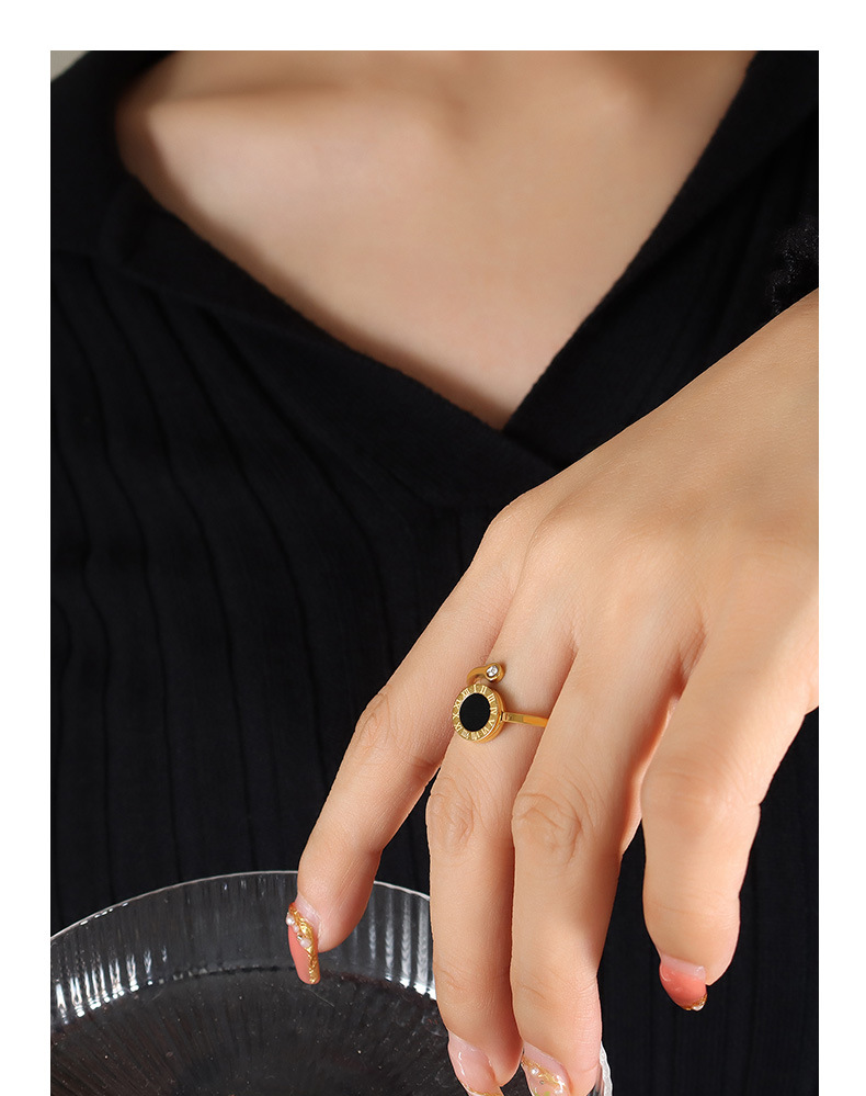 Simple Style Round Titanium Steel Plating Inlay Acrylic Zircon 18k Gold Plated Open Ring display picture 2