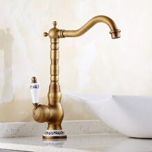 欧式黄铜水龙头仿古青花瓷面盆龙头冷热混水360度旋转陶瓷盆龙头
