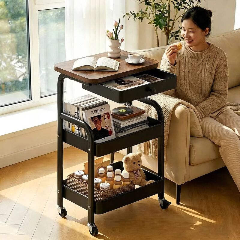 Movable Sofa Side Table with Drawers, Rolling Cart, Living Room Snack Storage Rack, Household Multi-Layer Side Table Movable Sofa Side Table with Drawers, Rolling Cart, Living Room Snack Storage Rack, Household Multi-Layer Side Table