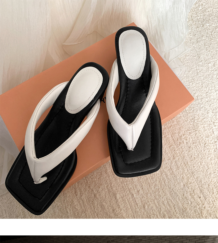 Dép sandal nữ xỏ ngón da cừu mũi vuông gót thấp — Màu đen chi tiết 21