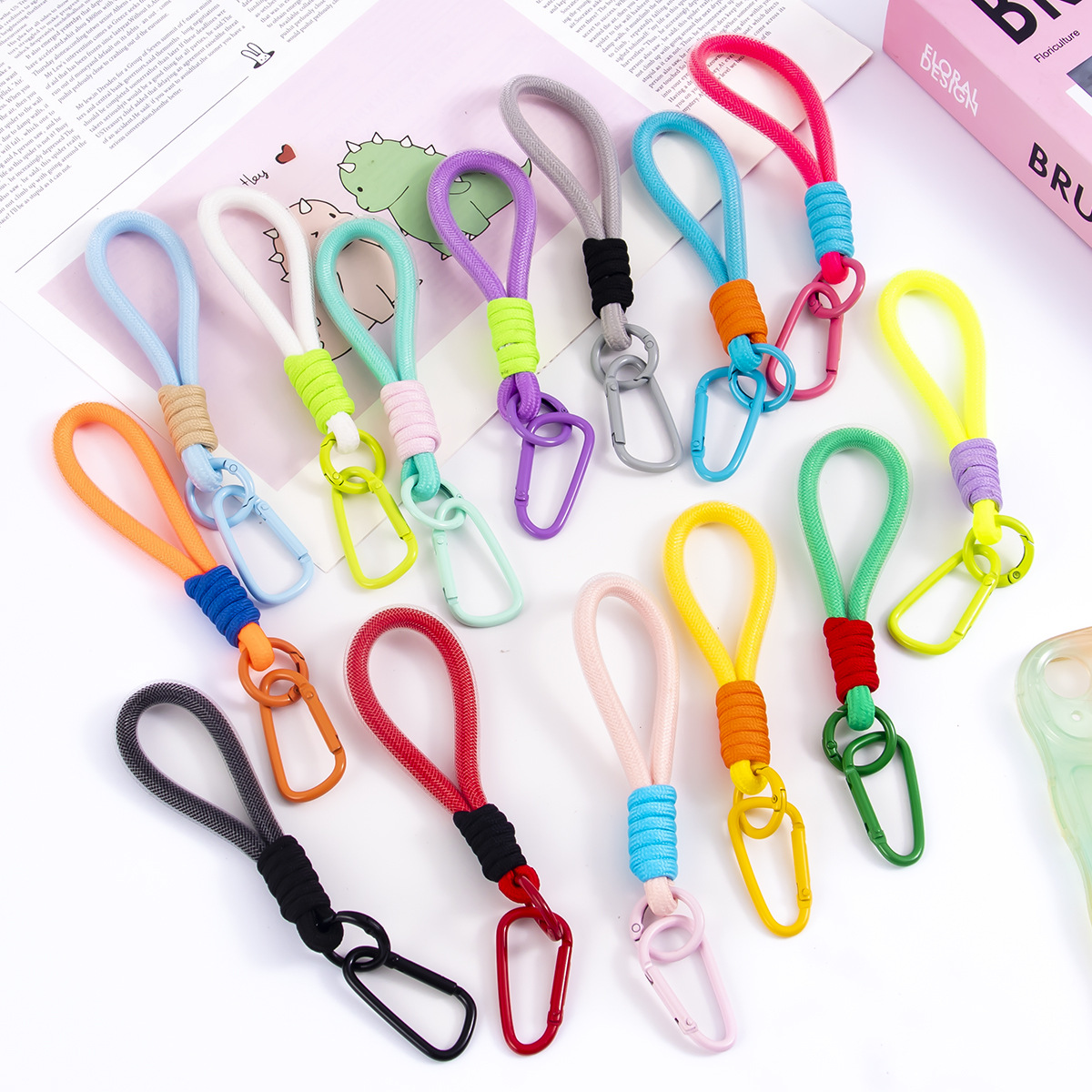 Color-Blocked Braided Rope Lanyard Keychain Simple Short Mobile Phone Case Universal Sling Water Creative Luggage DIY Pendant