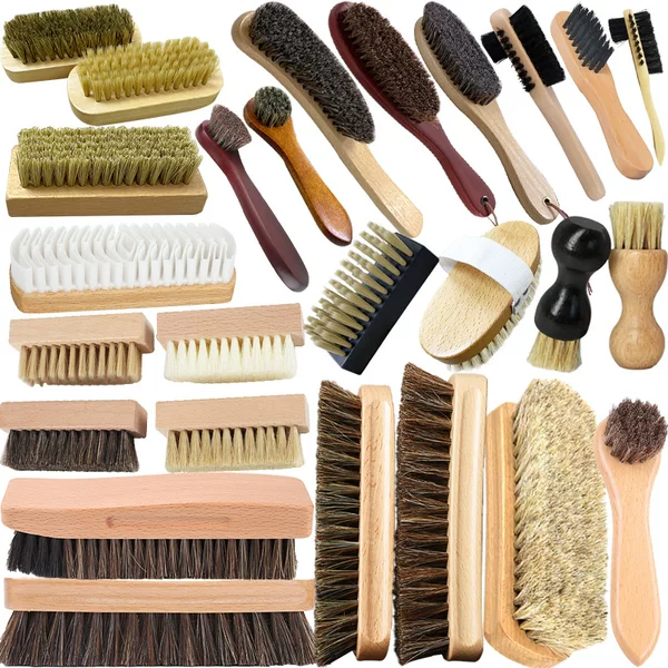 Shoe Brush Manufacturer Wholesale Beech Horse Hair Brush Cleaning Dust Removal Polishing Suede Shoe Brush Leather Shoe Polish Wooden Handle Shoe Brush Cross-Border