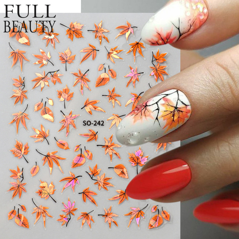 Cross-border new nail stickers ins autumn Thanksgiving maple shell light gold leaf nail stickers wholesale