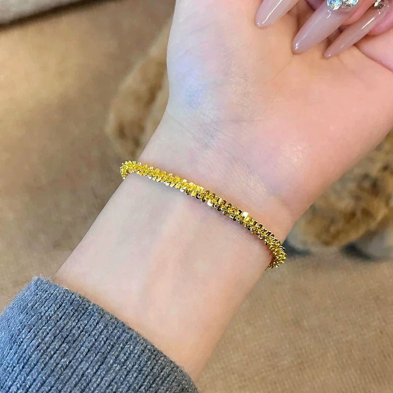 Real Gold 24K Vacuum Plating Strong Color Retention Starry Sky Sparkling Brass Gold-Plated Caterpillar Bracelet Wholesale