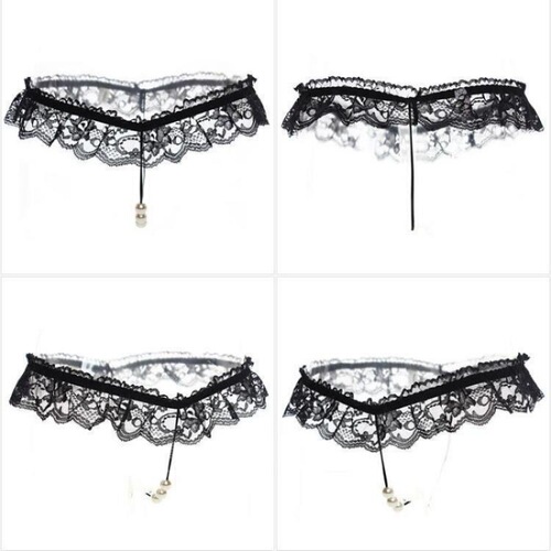 Sexy exposed PP lace women's T-pants thong pearl panties massage sexy underwear open panties T see-through for women