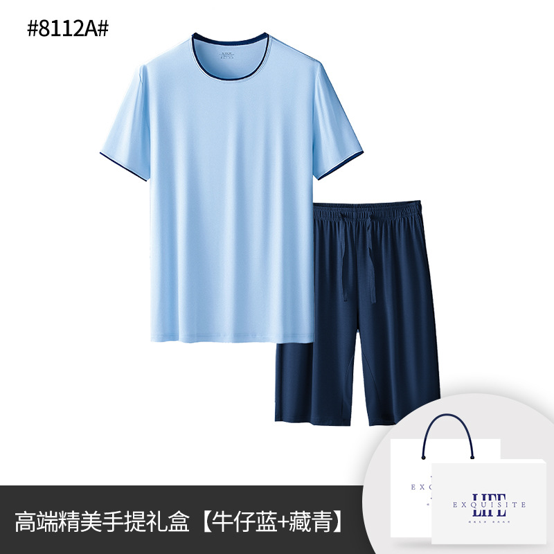 [Pocas cosas buenas] 80 trajes modales de doble cara de ropa de hogar para hombres de primavera y verano se pueden usar en pantalones cortos de manga corta