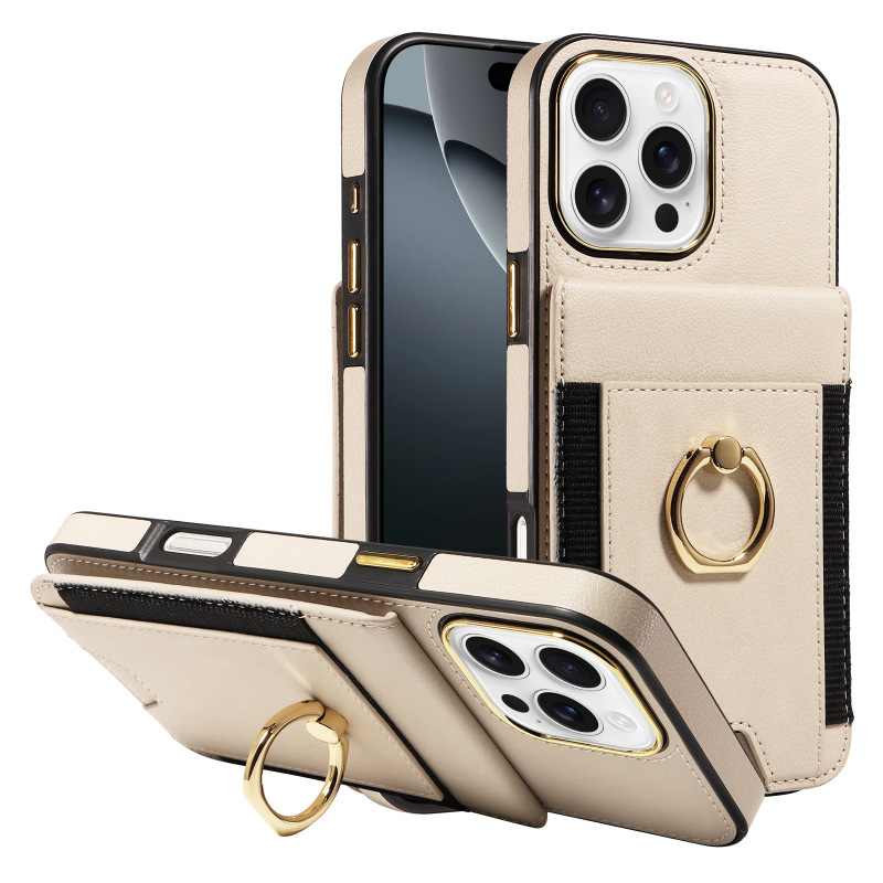 Suitable for iPhone 17 Pro Back Cover Phone Case, Apple 16 Wallet, iPhone 15 New Ring Protective Leather Case