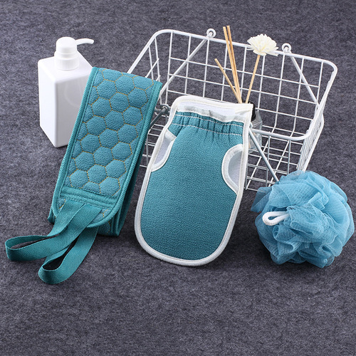 Three-piece bath set, thickened bath towel, mud rub, decontamination bath ball combination set, long back rub towel