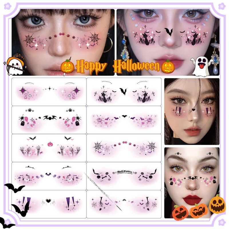 Cross-Border New Halloween Makeup Face Stickers, Cute Ghost Makeup Tattoo Stickers, Photography Props Stickers, Waterproof and Sweat-Proof Cross-Border New Halloween Makeup Face Stickers, Cute Ghost Makeup Tattoo Stickers, Photography Props Stickers, Waterproof and Sweat-Proof